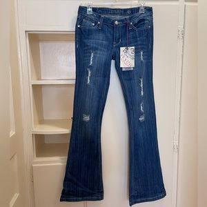 COPY - NWT - Flying Monkey Mid-Rise Distressed Flare Denim Jean- 28